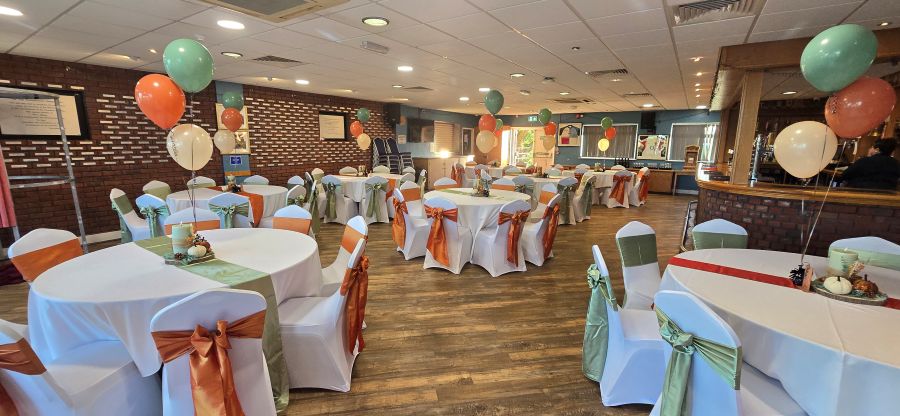 Chair covers at old halesonians rugby club