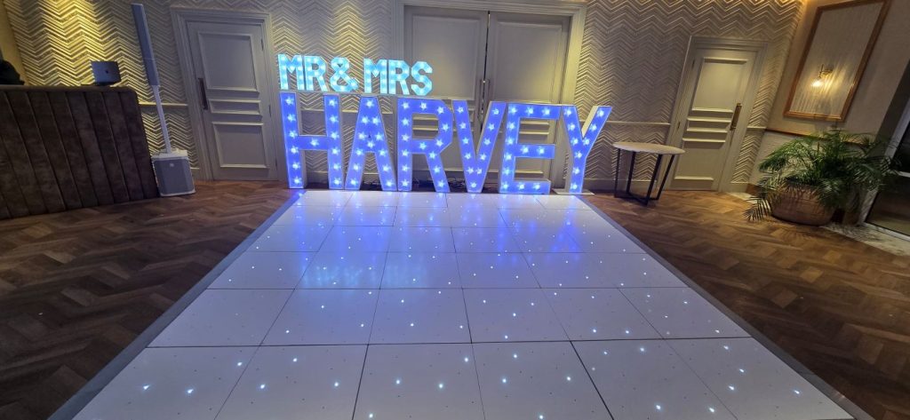 Event decor and led dance floor at Fairlawns spa Hotel near to Walsall