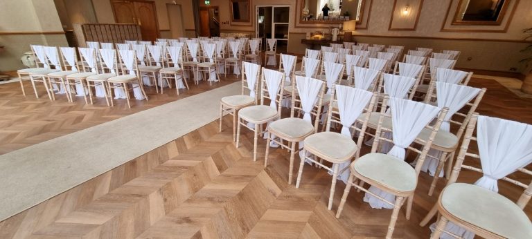 white chair sash draping Fairlawns Spa Hotel